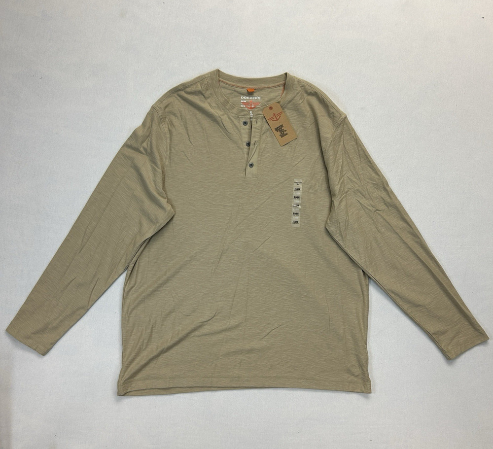 Dockers NEW Long Sleeve Lightweight Henley Shirt Men's XL Duck Cloth Beige NWT